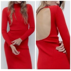Zara Red Open Back Cut Out Dress, size 0 NWT
